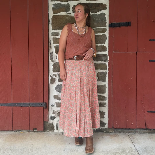 Rock & Roll Ladies Burnt Orange Floral Layer Midi Skirt BW69B08775