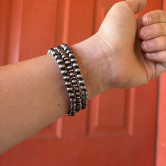 Patriotic Concho & Faux Navajo Pearl Stacked Stretch Bracelet BB04039-SBMT