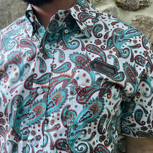Rock & Roll Men's Teal Paisley Short Sleeve Button Shirt BMB3S08649