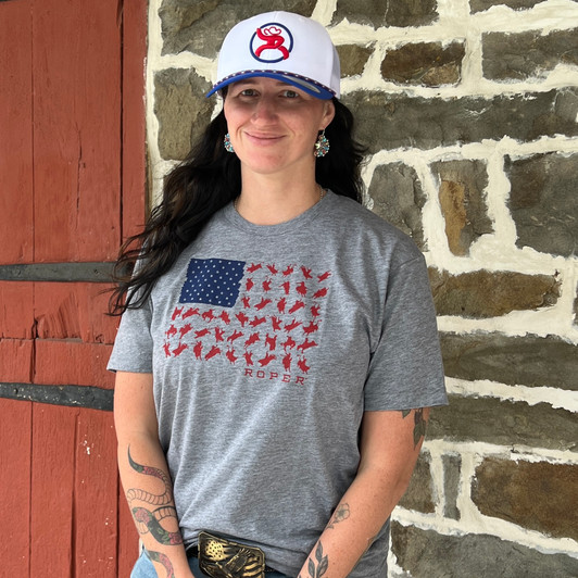 Roper Unisex Grey Bronc Rider Flag Graphic Tee 03-076-0185-0120-GY