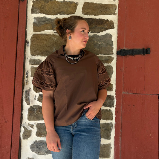 2 Fly Co Ladies Chocolate Stitched Puff Sleeve Blouse 2FLY-CSPS