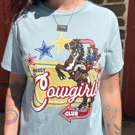 Hooey Ladies's Blue Cowgirls Graphic Tee HT2639LTBL