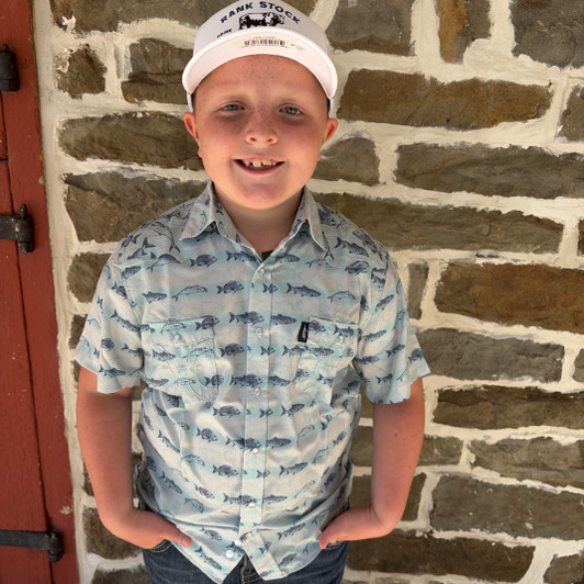 Hooey Boy's Blue Fish Short Sleeve Snap Shirt HT2621LTBL