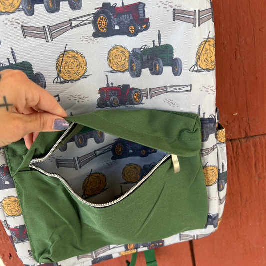 Grey Tractor with Green Backpack JM-GTBB