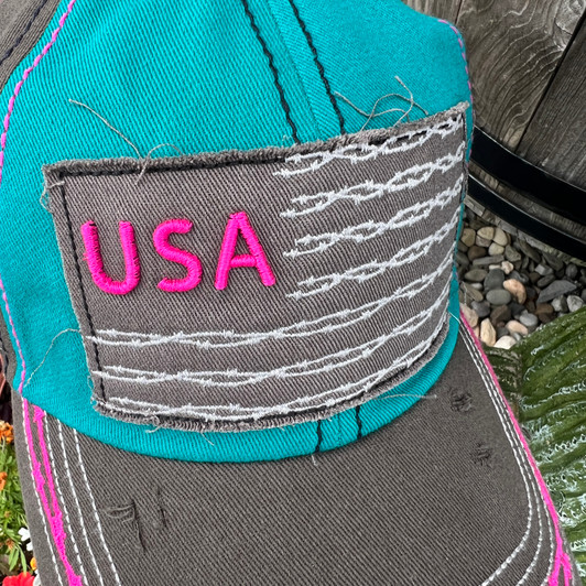 Catchfly Turquoise Flag Ponytail Hat 23204HB2