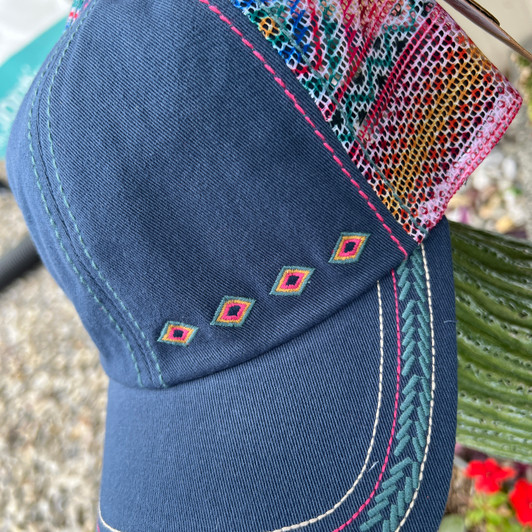 Catchfly Blue Aztec Ponytail Hat 23204HB11