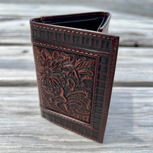 Justin Leather Floral Tooled Trifold Wallet 23205322W11