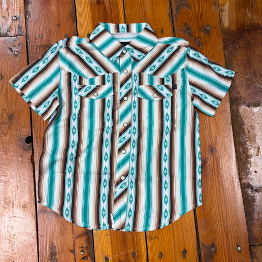 Rock & Roll Boy's Tek Ripstop Stripes Print Short Sleeve Snap Shirt BBN3S08686