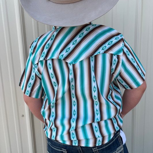 Rock & Roll Boy's Tek Ripstop Stripes Print Short Sleeve Snap Shirt BBN3S08686
