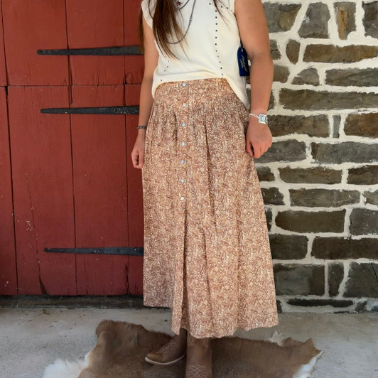 Panhandle Ladies Tan Tooled Print Maxi Skirt LW69B08853