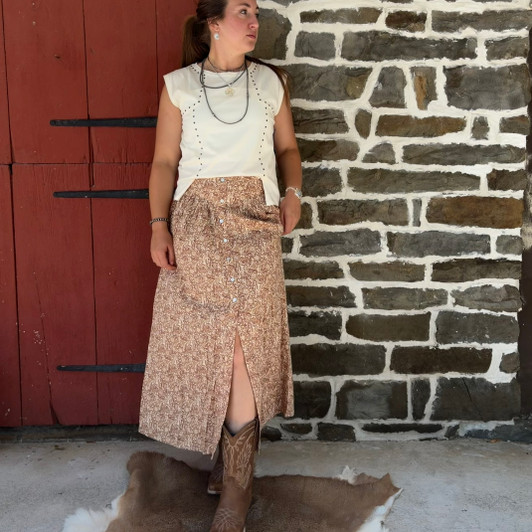 Panhandle Ladies Tan Tooled Print Maxi Skirt LW69B08853