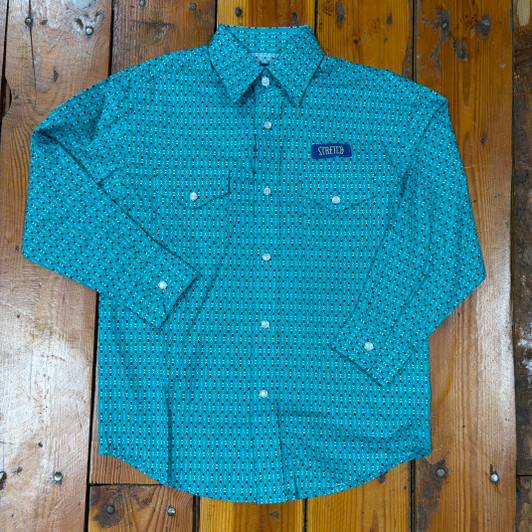 Panhandle Boy's Turquoise Printed Long Sleeve Snap Shirt RBN2S08919