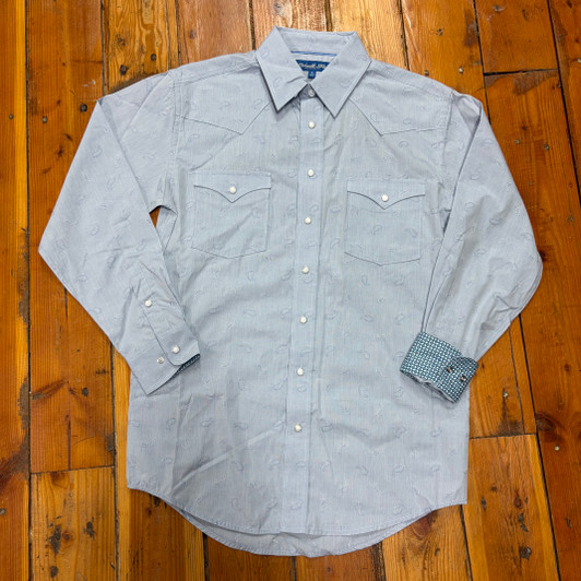 Panhandle Men's Powder Blue Paisley Long Sleeve Snap Shirt RMN2S08916