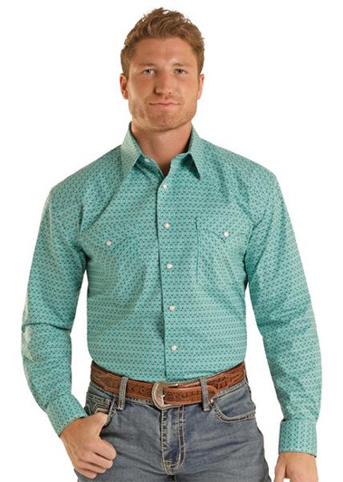 Panhandle Men's Turquoise Printed Long Sleeve Snap Shirt RMN2S08919