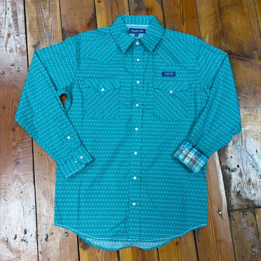Panhandle Men's Turquoise Printed Long Sleeve Snap Shirt RMN2S08919