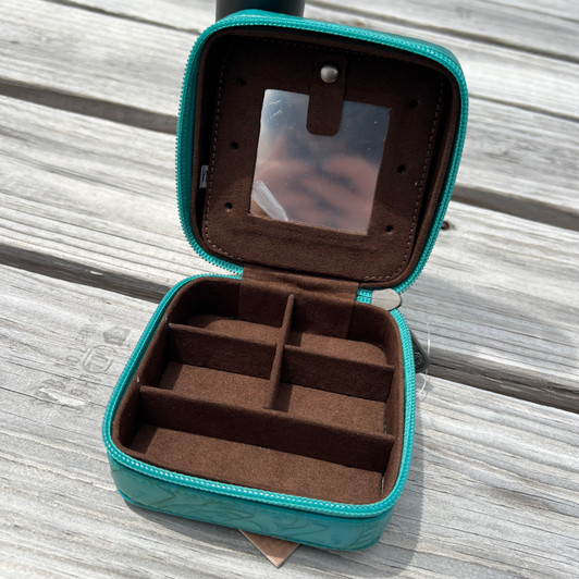 Justin Turquoise Floral Tooled Jewelry Box