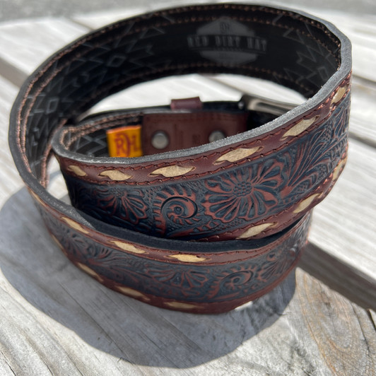 Red Dirt Hat Co. Floral Tooled Laced Edge Leather Belt 24069BE8