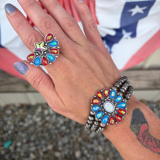 Western Patriotic Half Concho Stretch Ring AR0754-SBTQ