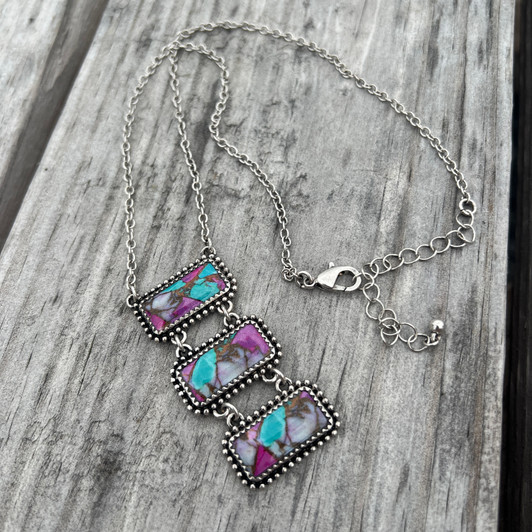 Triple Bar Faux Cotton Candy 18" Necklace