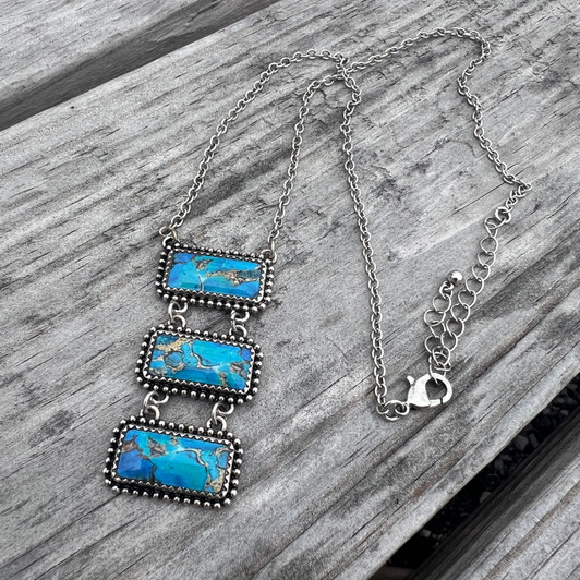 Triple Bar Faux Turquoise 18" Necklace