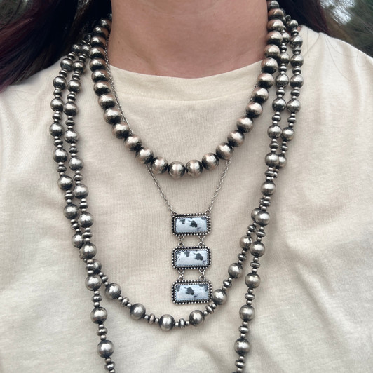 Triple Bar Faux White Buffalo 18" Necklace AN5279-SBWB