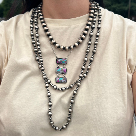 Faux Navajo 60" Multiple Sized Pearl Necklace