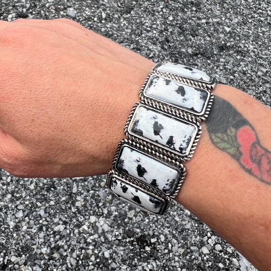 Faux White Buffalo Rectangle Stretch Bracelet