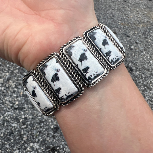 Faux White Buffalo Rectangle Stretch Bracelet