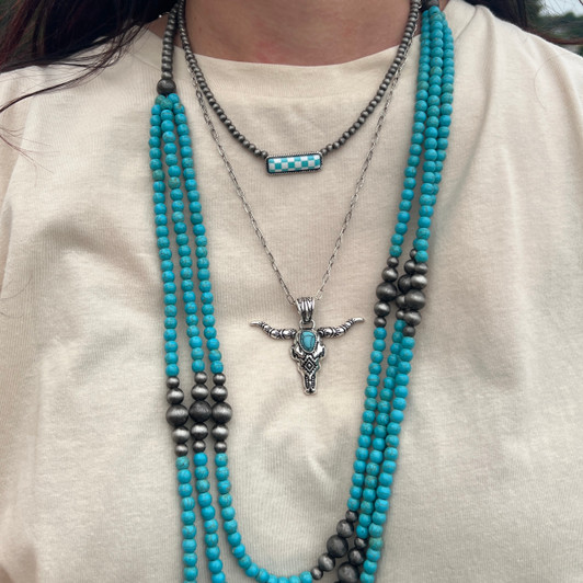Faux Turquoise Steer Skull Necklace