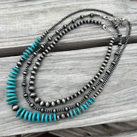 Triple Faux Navajo Pearl and Turquoise Necklace Set