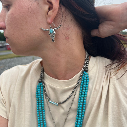 Faux Turquoise Steer Skull Earrings
