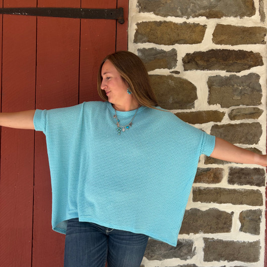 Andree Ladies Aqua Oversized Crochet Knit Poncho Top MHS96-A