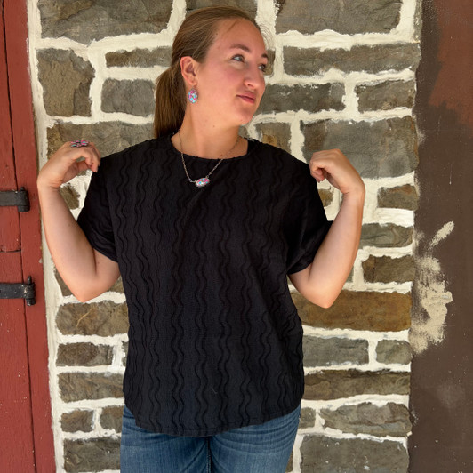 Andree Ladies Black Textured Dolman Sleeve Top MHS78-B