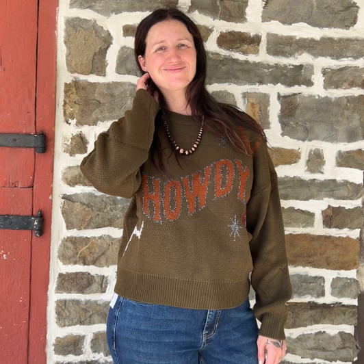 Rock & Roll Ladies Olive Western Howdy Sweatshirt