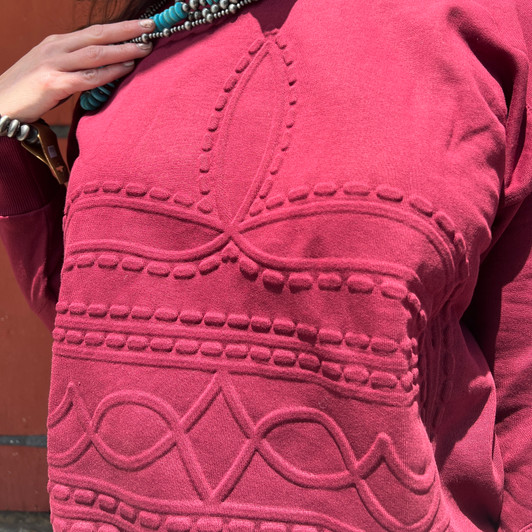 Panhandle Ladies Wine Boot Stitch Sweatshirt