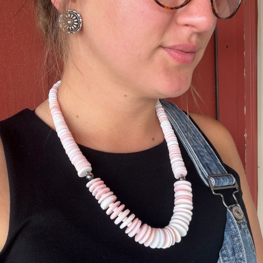 22" Graduated Pink Conch Heishi Necklace WHC-1