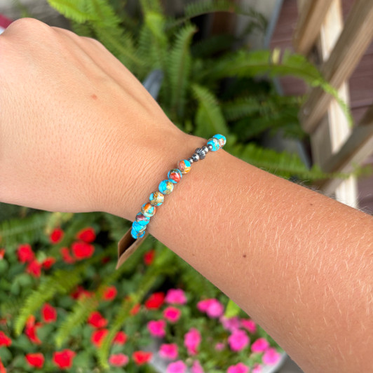 Genuine Turquoise Spiny Oyster Stretch Bracelet WHC-2