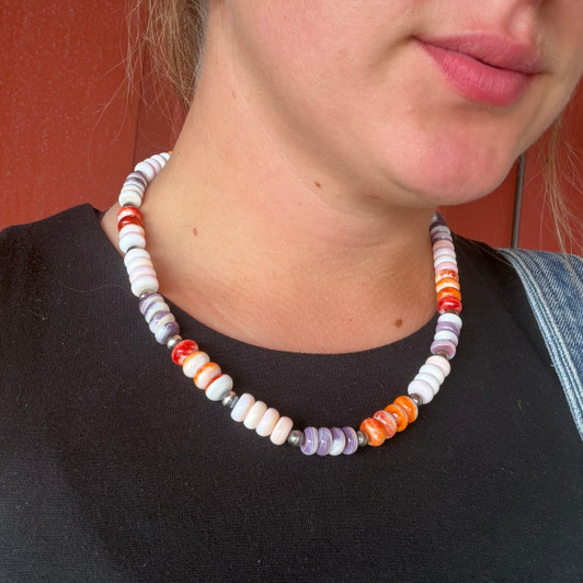 18" Orange & Purple Spiny Oyster & Pink Conch Necklace WHC-5