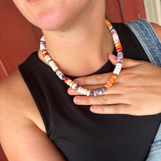 18" Orange & Purple Spiny Oyster & Pink Conch Necklace WHC-5