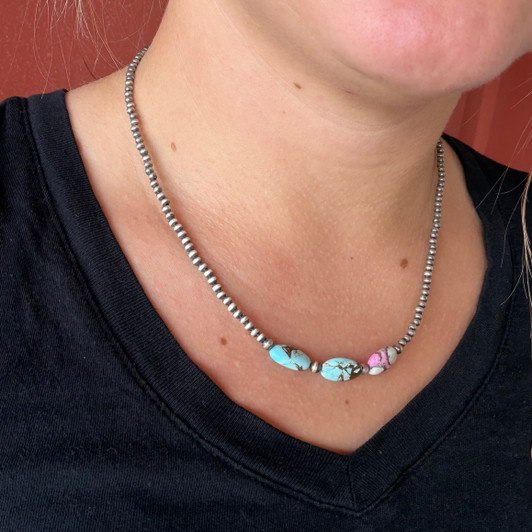 18" Cotton Candy & Sterling Silver Pearls Necklace 122Z-18