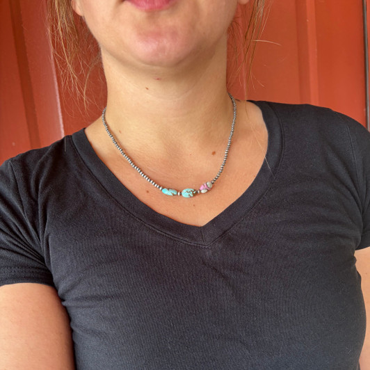 18" Cotton Candy & Sterling Silver Pearls Necklace 122Z-18
