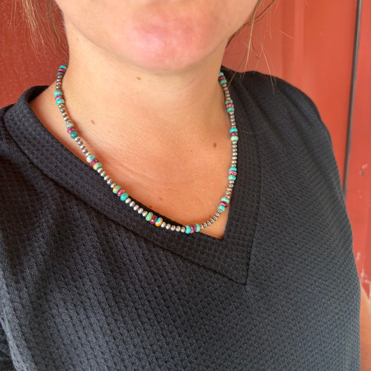 20" Purple Spiny Oyster & Turquoise Sterling Silver Pearl Necklace 109Z-20