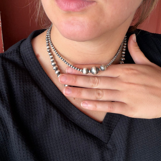 16" 4mm & 10mm Sterling Silver Pearl Necklace 76Z-16