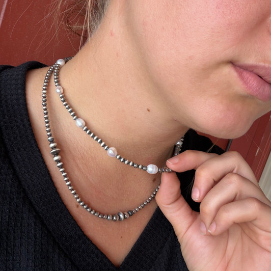 16" Freshwater Pearl & Sterling Silver Pearl Necklace 97Z-16