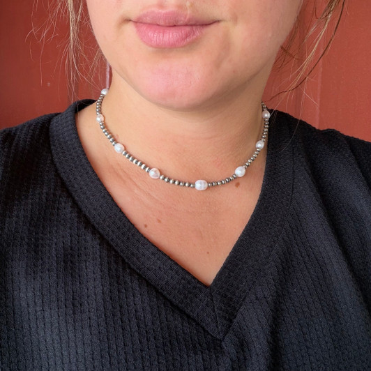 16" Freshwater Pearl & Sterling Silver Pearl Necklace 97Z-16