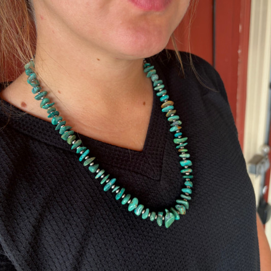 24" Turquoise Disks & 4mm Sterling Silver Pearl Necklace 31Z-24
