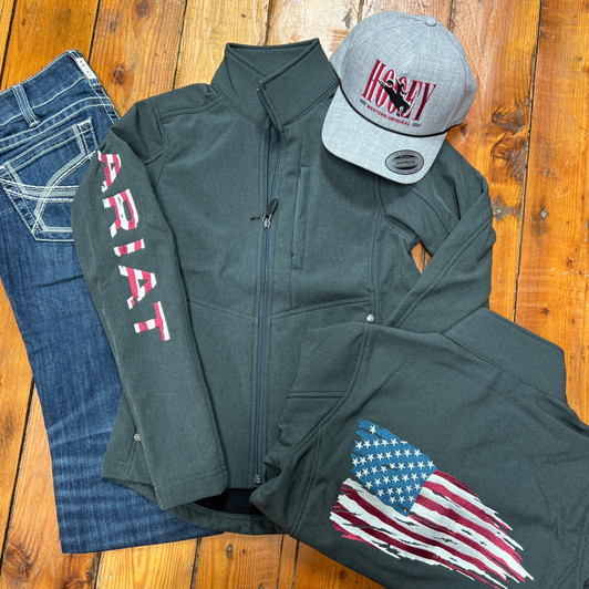 Size XS Ariat Ladies Grey Patriotic Softshell Jacket 10041438
