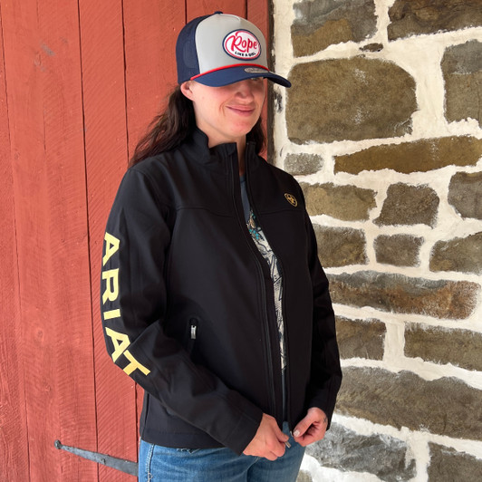 Size Medium Ariat Ladies Black/Gold Softshell Jacket 10043056