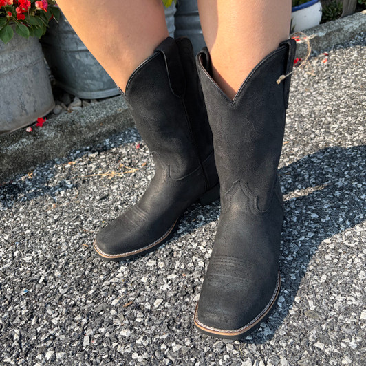 Roper Women's Monterey Black Oiled Suede Square Toe Boot 09-021-0904-3314 BL