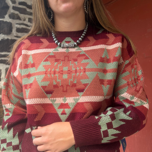 Panhandle Ladies Wine Aztec Sweater LW32T09679